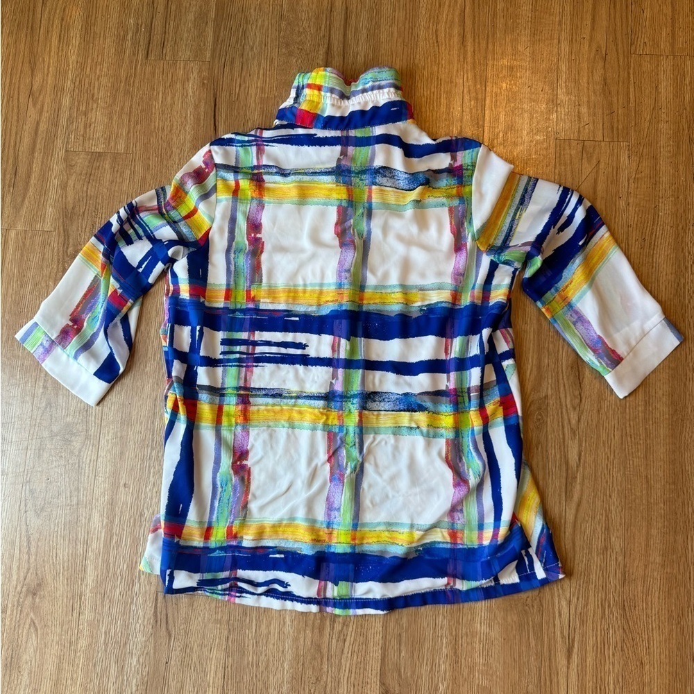 Joseph Ribkoff asymmetrical abstract Ruffle blouse - Picture 2 of 9